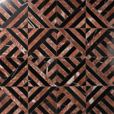 Strata Rojo Alicante and Nero Marquina Marble Polished Mosaic Tile