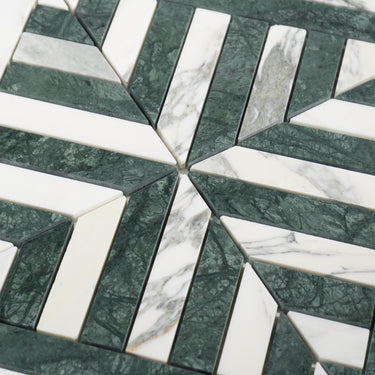 Strata Verde Alpi and Arabescato Corchia Marble Honed Mosaic Tile
