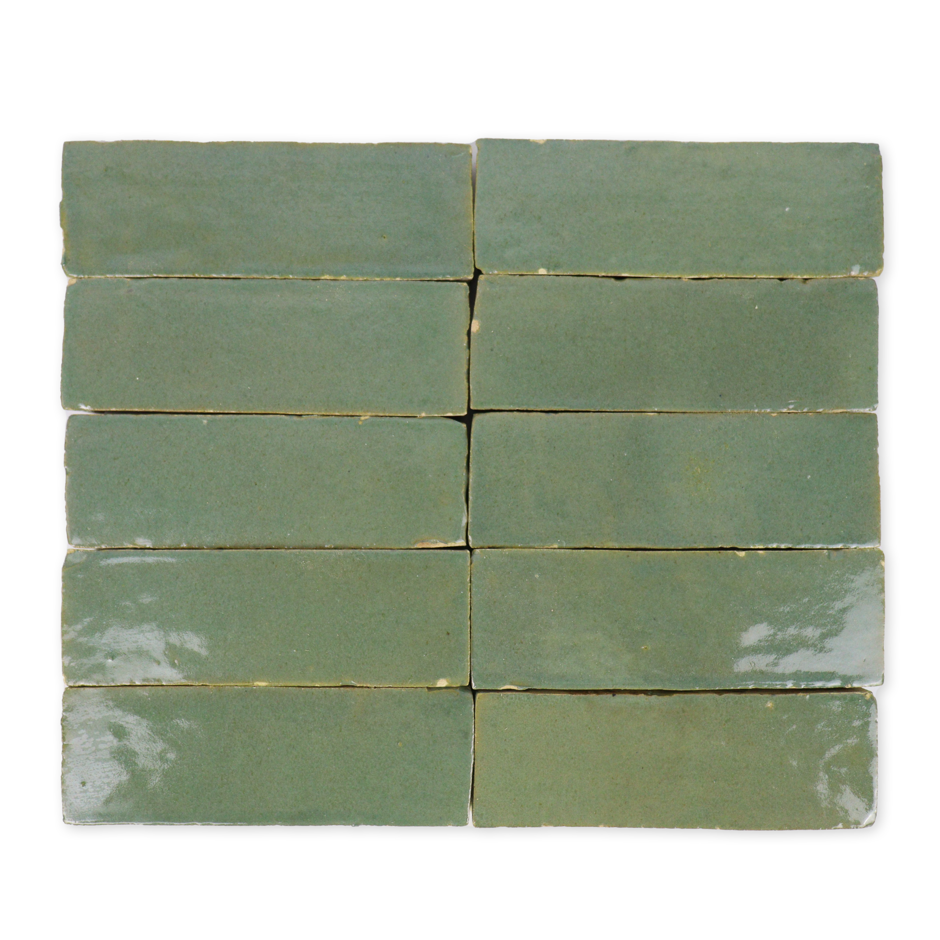 Handmade Moroccan Zellige 2x6 Olive Drab Green Bejmat Terracotta Tile