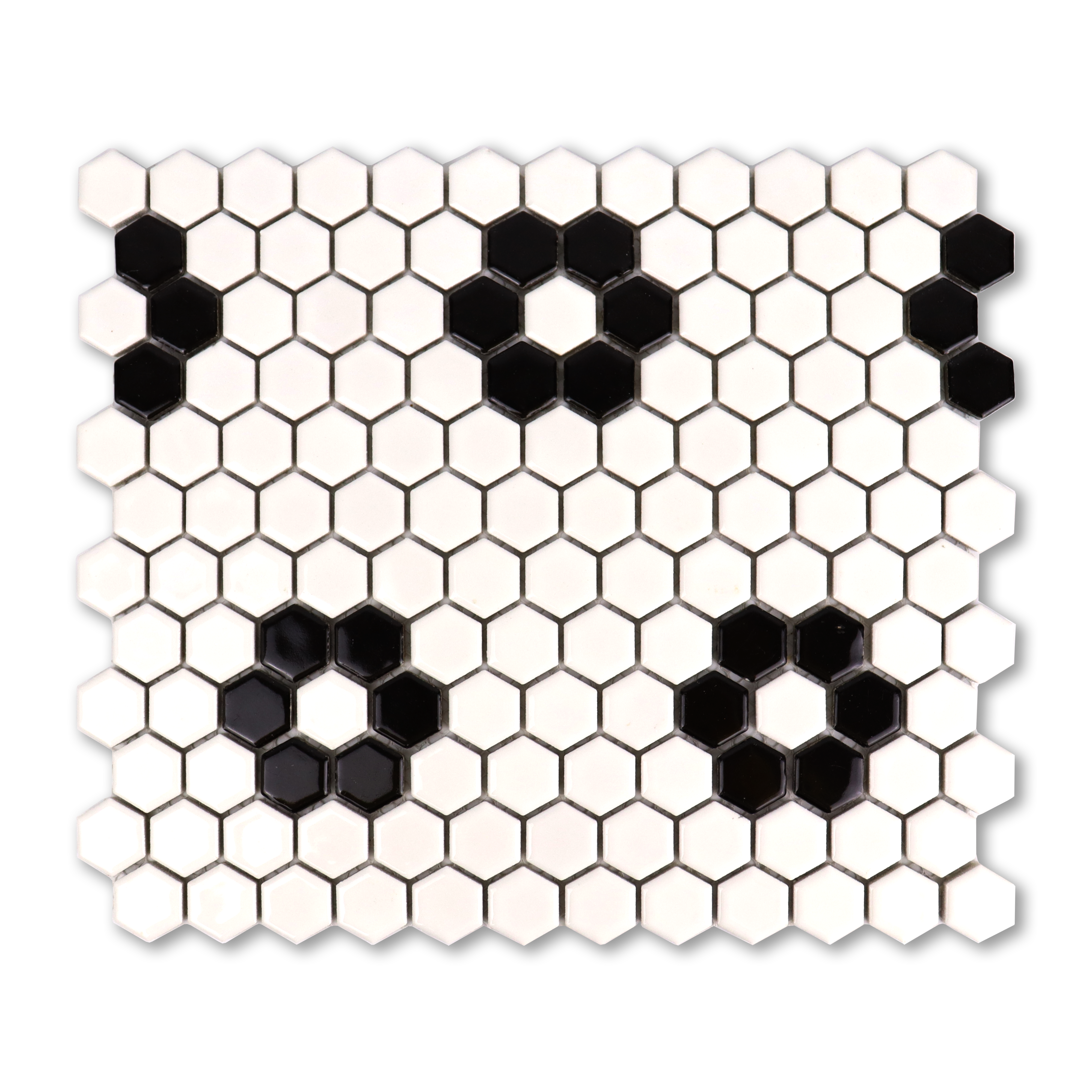 Metro Hex Glossy White with Black Flower Porcelain Mosaic Tile
