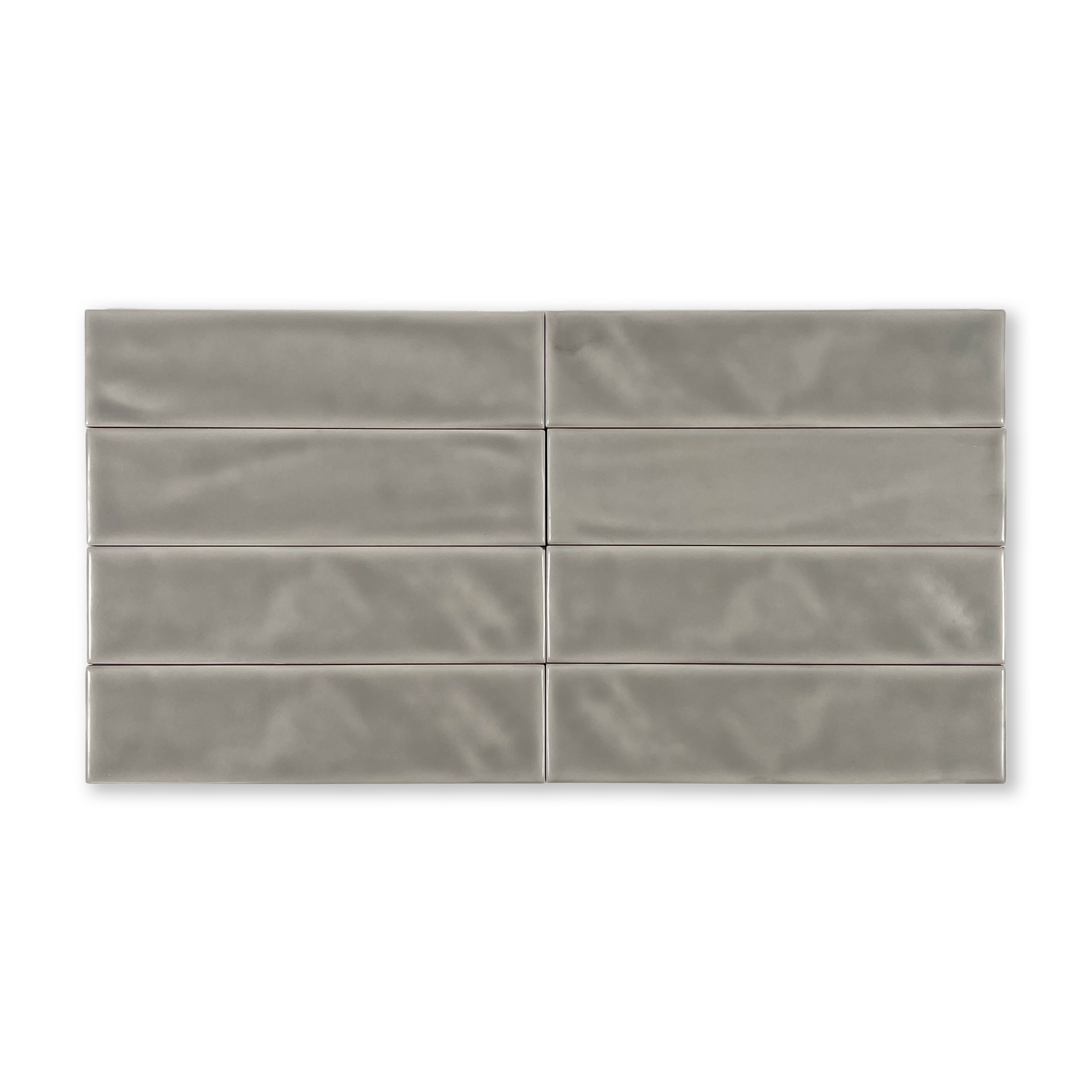 Handmade 2x8 Grey Matte Undulated Subway Tile
