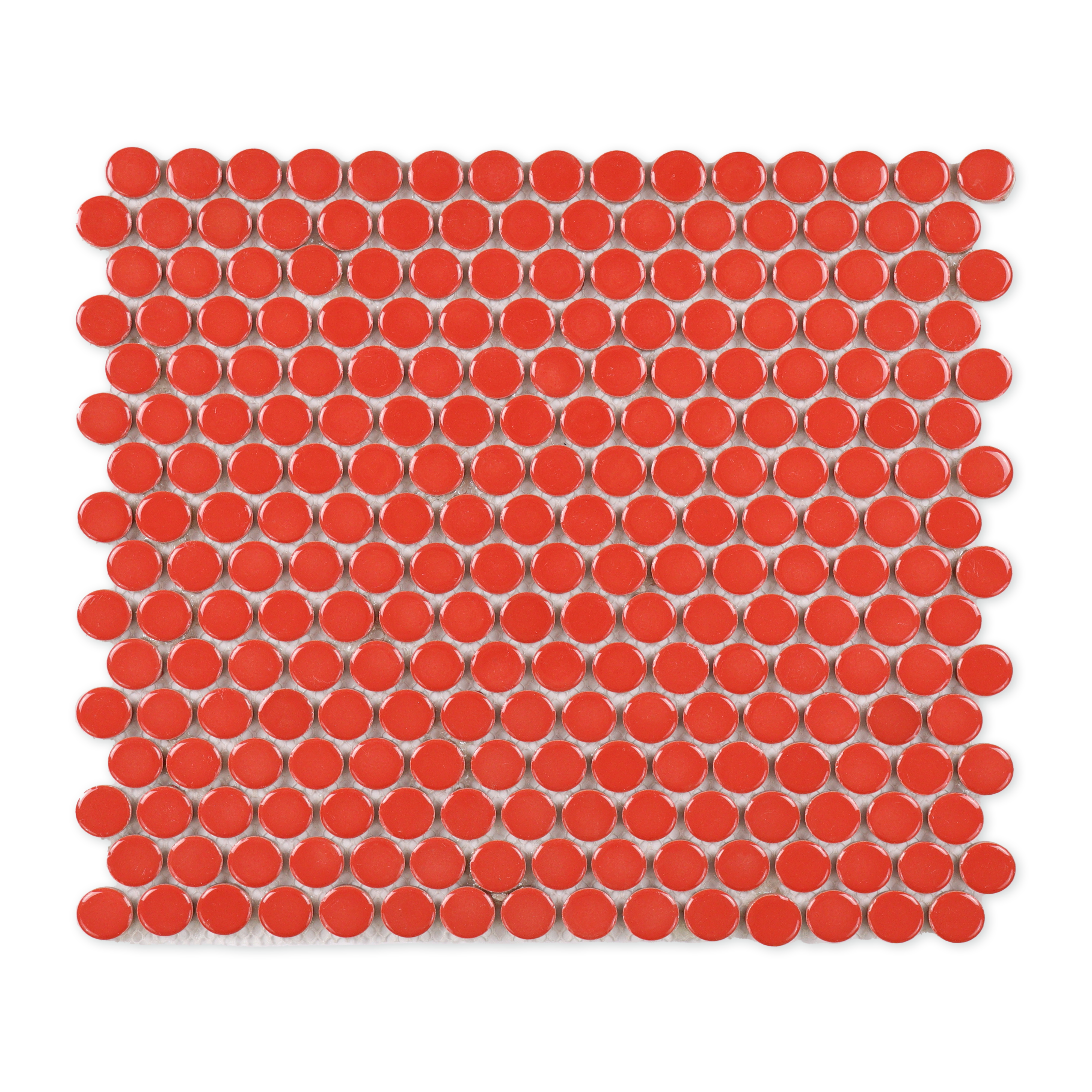 Carmine Red Glossy Penny Round Mosaic Tile