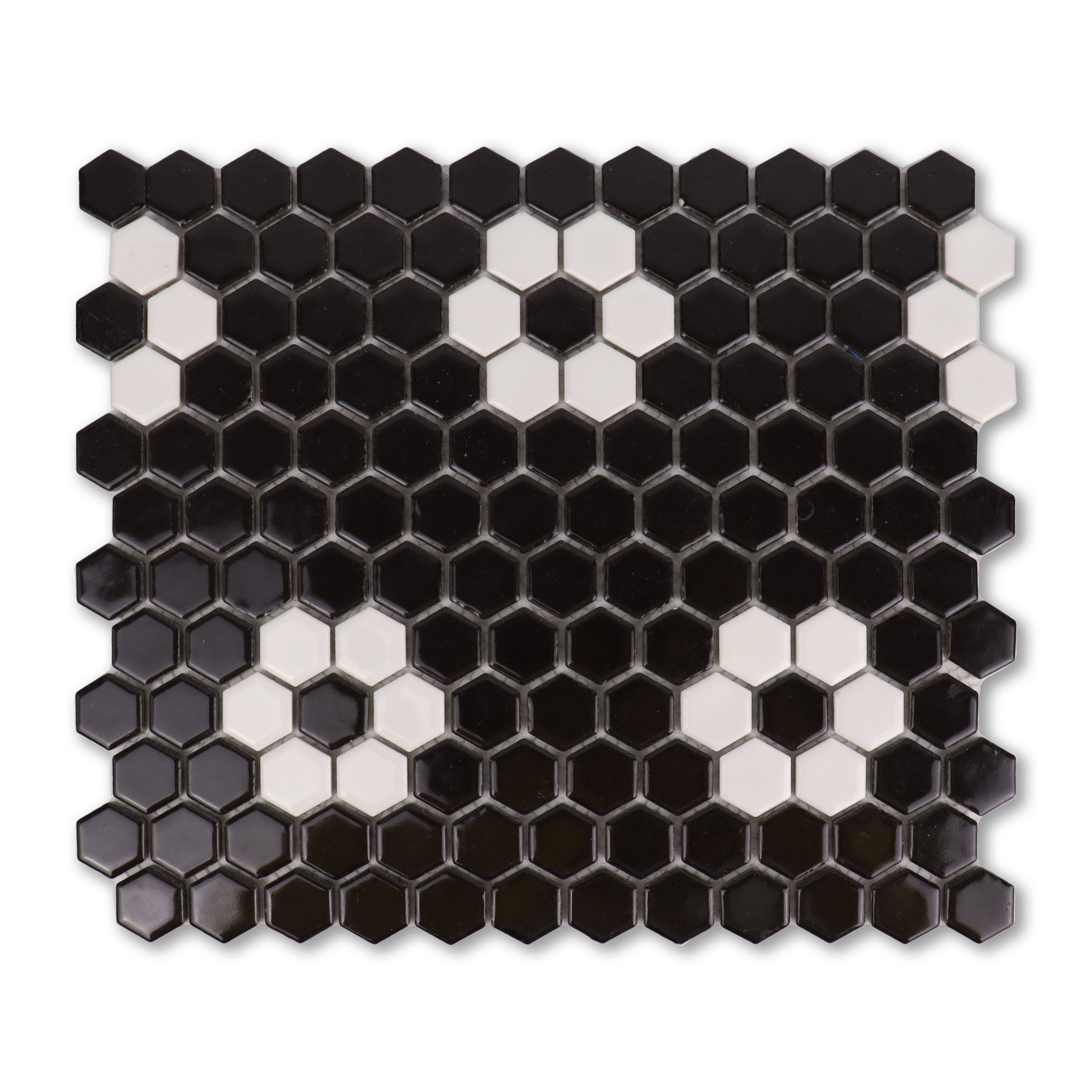 Metro Hex Glossy Black with White Flower Porcelain Mosaic Tile