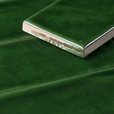 Handmade 2x8 Jade Green Glossy Undulated Subway Tile