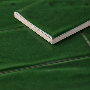 Handmade 3x8 Jade Green Glossy Undulated Subway Tile