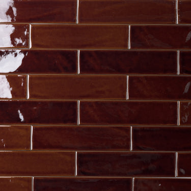 Handmade Brick 2x8 Burnt Flan Crackled Glossy Subway Tile