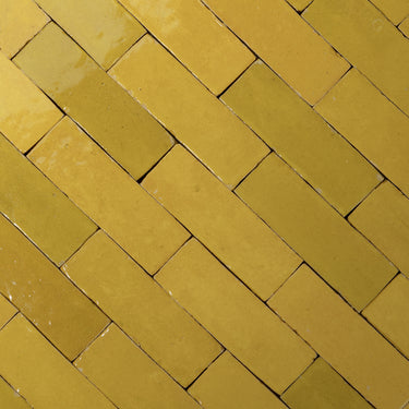 Handmade Moroccan Zellige 2×6 Chamomile Yellow Bejmat Terracotta Tile
