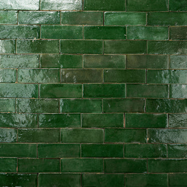 Handmade Moroccan Zellige 2x6 Emerald Green Bejmat Terracotta Tile