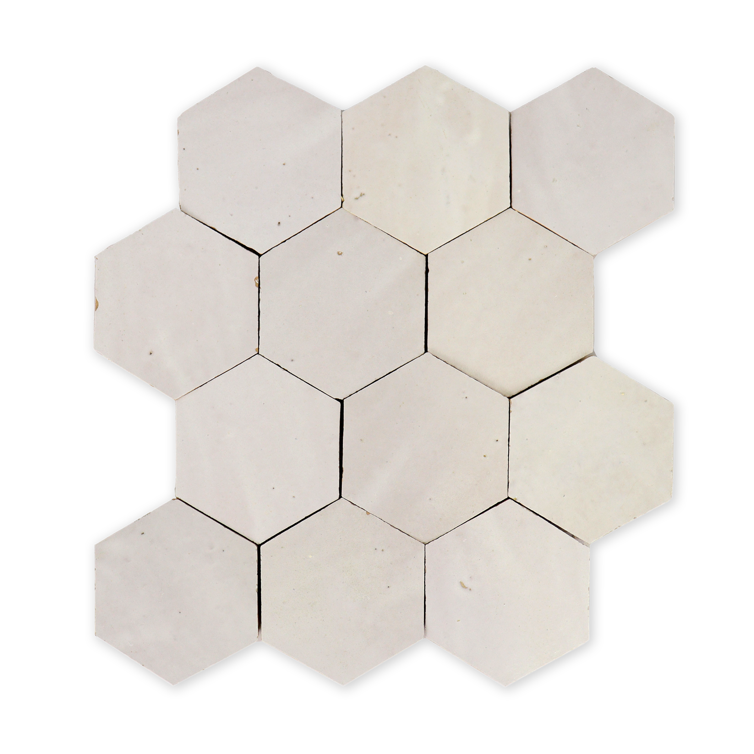 3" Hexagon Pearl White Moroccan Zellige Mosaic