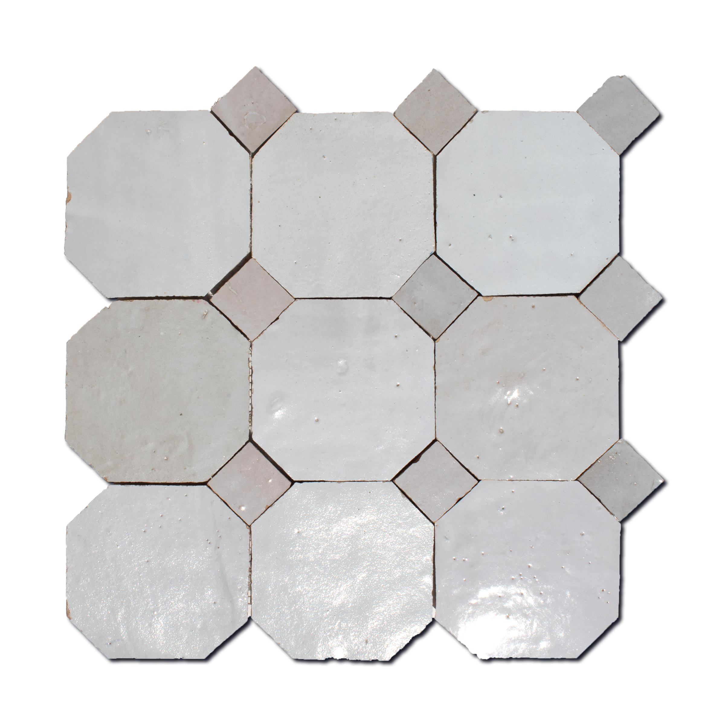Pearl White Octagon with Cotton White Dots Moroccan Zellige Mosaic