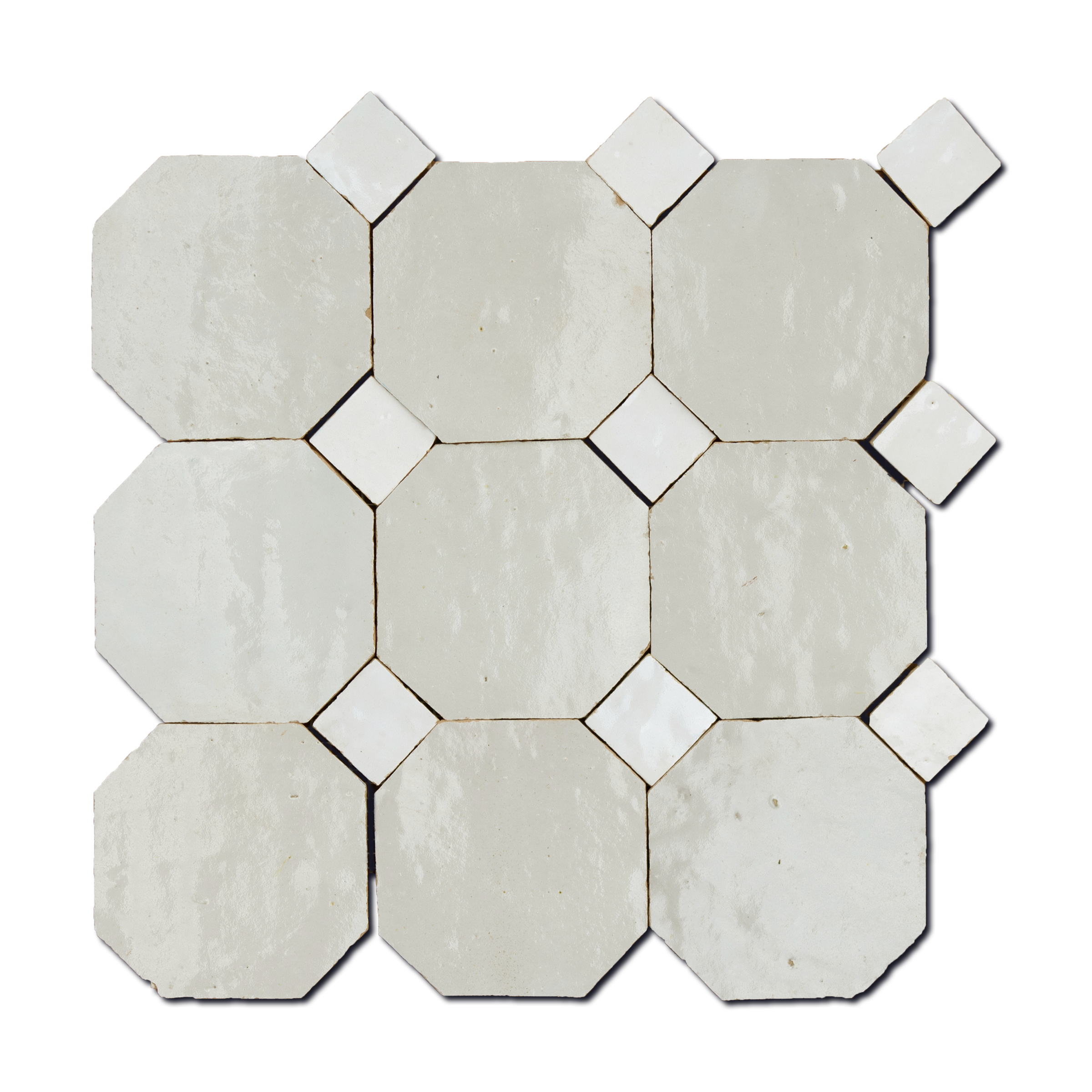 Pearl White Octagon with Salt White Dots Moroccan Zellige Mosaic