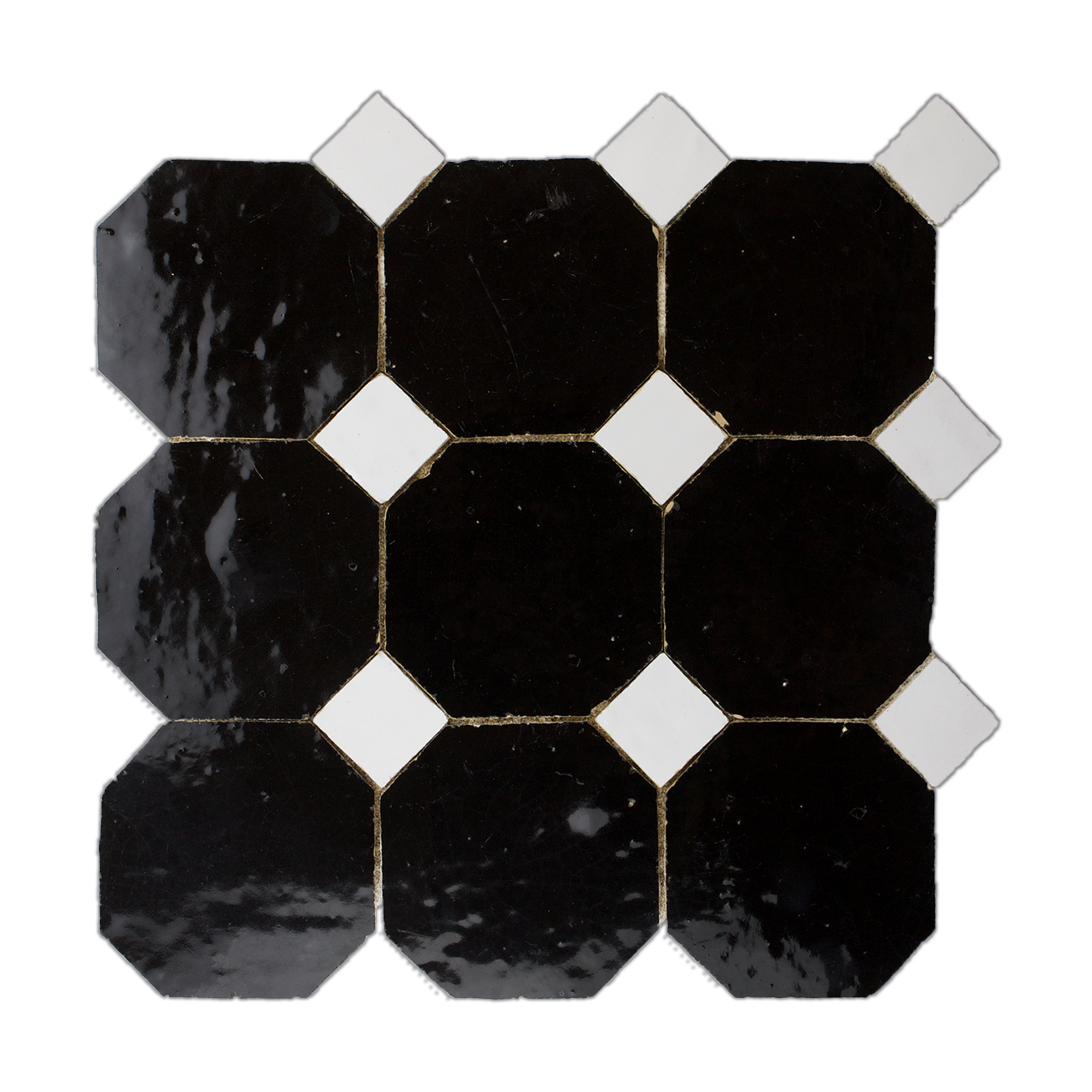 Noir Black Octagon with Himalayan Salt White Dots Moroccan Mosaic