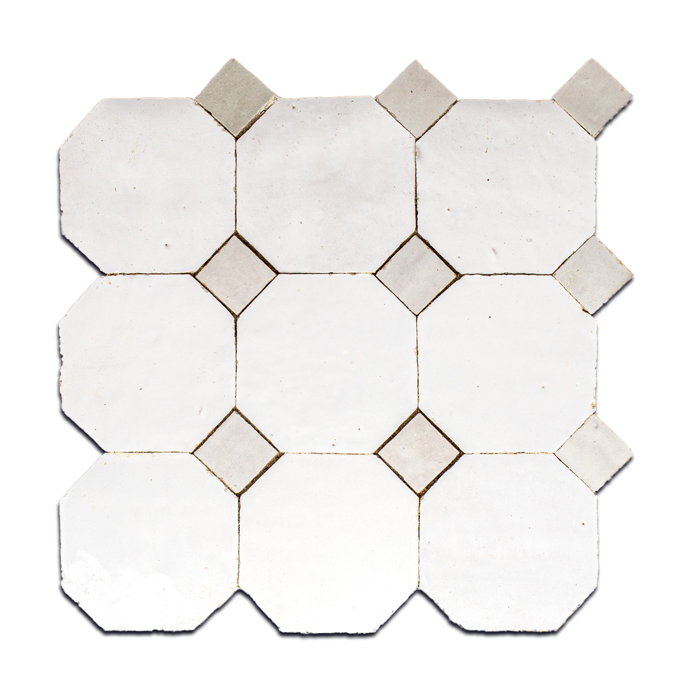 Himalayan Salt White Octagon with Pearl White Dots Moroccan Mosaic