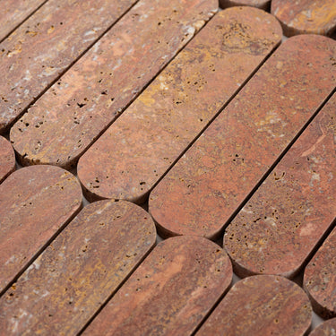 Capsule Red Travertine Marble Honed Mosaic Tile