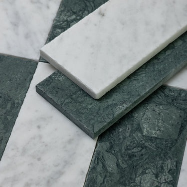 Verde Alpi X Bianco Carrara 3x12 Roman Checker Tile