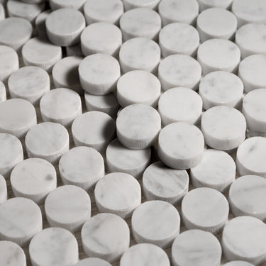 Moneta 1" Bianco Carrara Marble Honed Mosaic Tile