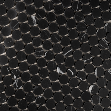 Moneta 1" Nero Marquina Marble Honed Mosaic Tile