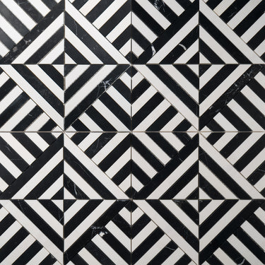 Strata Nero Marquina and Dolomite Marble Honed Mosaic Tile