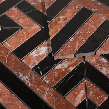 Strata Rojo Alicante and Nero Marquina Marble Polished Mosaic Tile