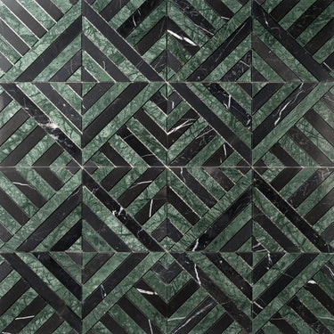 Strata Verde Alpi and Nero Marquina Marble Honed Mosaic Tile