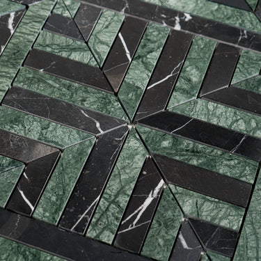 Strata Verde Alpi and Nero Marquina Marble Honed Mosaic Tile