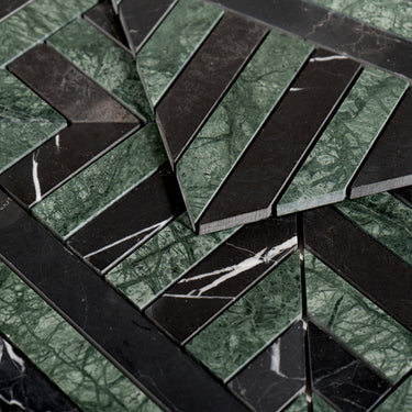 Strata Verde Alpi and Nero Marquina Marble Honed Mosaic Tile