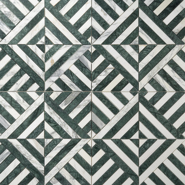 Strata Verde Alpi and Arabescato Corchia Marble Honed Mosaic Tile