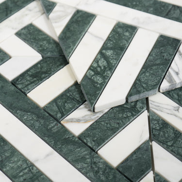 Strata Verde Alpi and Arabescato Corchia Marble Honed Mosaic Tile