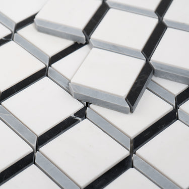 Prism Dolomite - Bardiglio - Nero Marble Polished Mosaic Tile