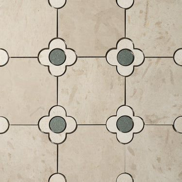 Floral Octagon | Harley Beige - Beige Limestone - Belgian Bluestone Honed Mosaic Tile