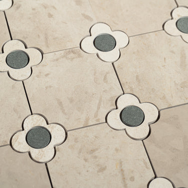 Floral Octagon | Harley Beige - Beige Limestone - Belgian Bluestone Honed Mosaic Tile