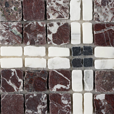 Lucia-I | Roman Marble Mosaic Tile (Rosso Levanto, Arabescato Corchia, Nero Dorato)