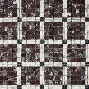 Lucia-I | Roman Marble Mosaic Tile (Rosso Levanto, Arabescato Corchia, Nero Dorato)