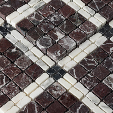 Lucia-I | Roman Marble Mosaic Tile (Rosso Levanto, Arabescato Corchia, Nero Dorato)