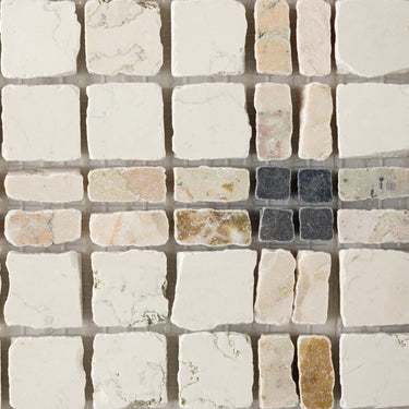 Lucia-II | Roman Marble Mosaic Tile (Bianco Perlino, Ceppo di Sicily, Bronze Fantasy)