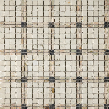 Lucia-II | Roman Marble Mosaic Tile (Bianco Perlino, Ceppo di Sicily, Bronze Fantasy)