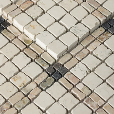 Lucia-II | Roman Marble Mosaic Tile (Bianco Perlino, Ceppo di Sicily, Bronze Fantasy)