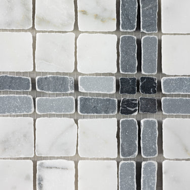 Lucia-III | Roman Marble Mosaic Tile (Bianco Carrara, Bardiglio Scuro, Nero Marquina)