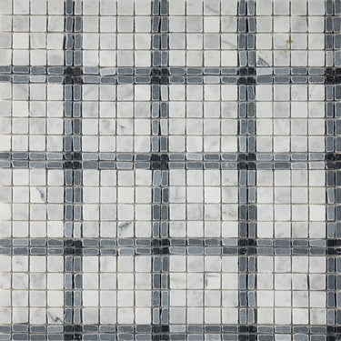 Lucia-III | Roman Marble Mosaic Tile (Bianco Carrara, Bardiglio Scuro, Nero Marquina)