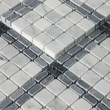 Lucia-III | Roman Marble Mosaic Tile (Bianco Carrara, Bardiglio Scuro, Nero Marquina)