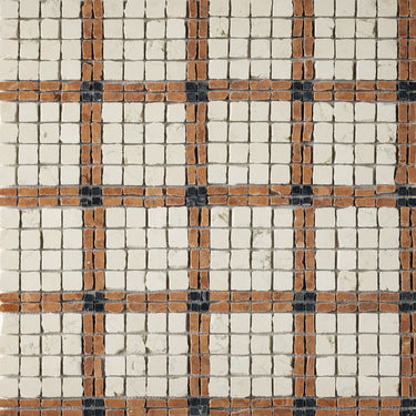 Lucia-V | Roman Marble Mosaic Tile (Bianco Perlino, Rosso Verona, Nero Dorato)