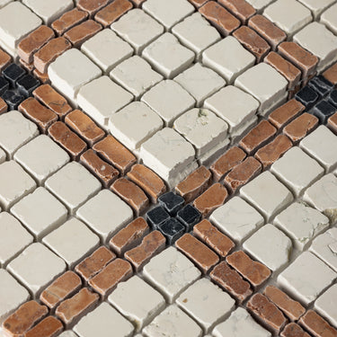 Lucia-V | Roman Marble Mosaic Tile (Bianco Perlino, Rosso Verona, Nero Dorato)