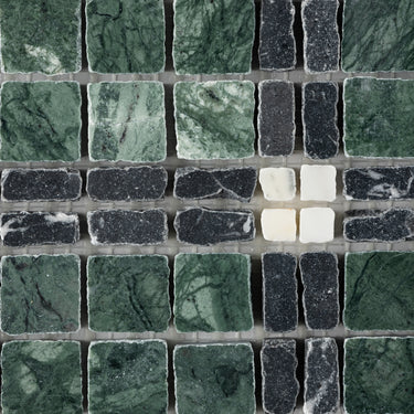 Lucia-VI | Roman Marble Mosaic Tile (Verde Alpi, Nero Marquina, Arabescato Corchia)