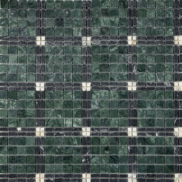 Lucia-VI | Roman Marble Mosaic Tile (Verde Alpi, Nero Marquina, Arabescato Corchia)