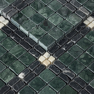 Lucia-VI | Roman Marble Mosaic Tile (Verde Alpi, Nero Marquina, Arabescato Corchia)