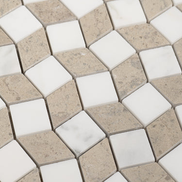 Mosaico Piazza Calacatta Gold with Lagos Azul Marble Honed Mosaic Tile