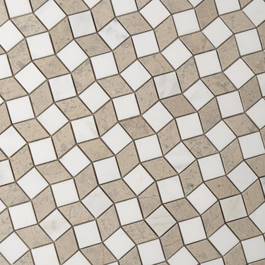 Mosaico Piazza Calacatta Gold with Lagos Azul Marble Honed Mosaic Tile