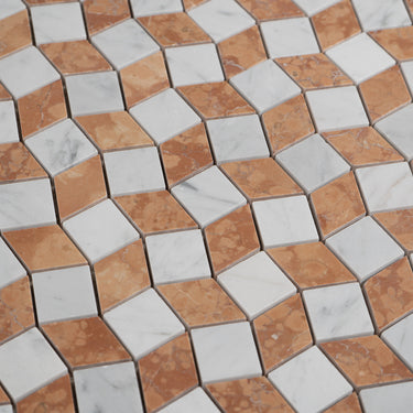 Mosaico Piazza Rosso Verona with Carrara Marble Honed Mosaic Tile