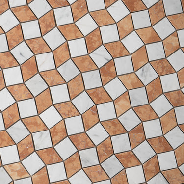 Mosaico Piazza Rosso Verona with Carrara Marble Honed Mosaic Tile