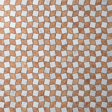 Mosaico Piazza Rosso Verona with Carrara Marble Honed Mosaic Tile